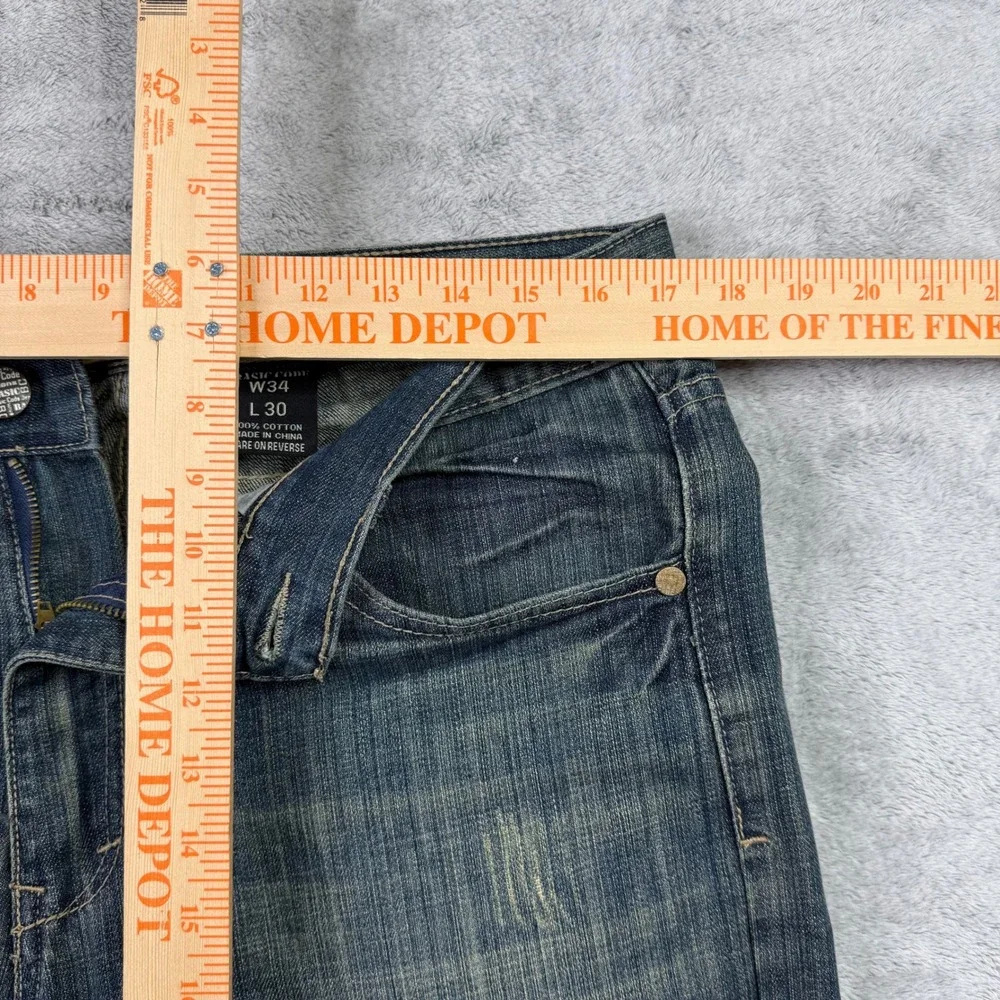BASIC CODE JEANS Mens W34‎ L30 Blue Denim Straight Leg Distressed Style Jeans